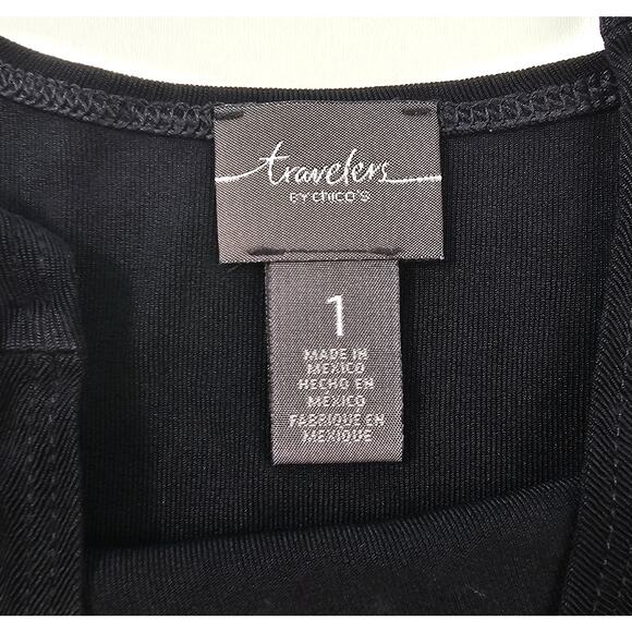 Chicos Travelers acetate slinky tank top layering blouse black career casual 1 M - Picture 4 of 6